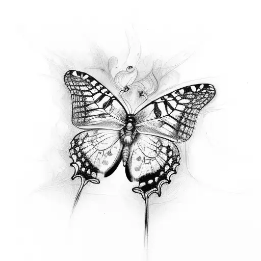 An intricate sketch of a butterfly in mid-flight, capturing the essence of freedom and nature tattoo design idea