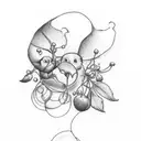 Connecting tattoo idea showing 4 siblings, a cherry, word of 12/08/01, change tattoo design idea