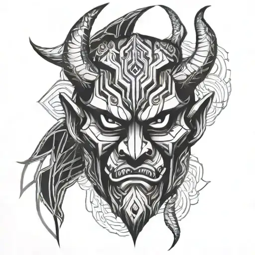 oni demon mask tattoo design idea
