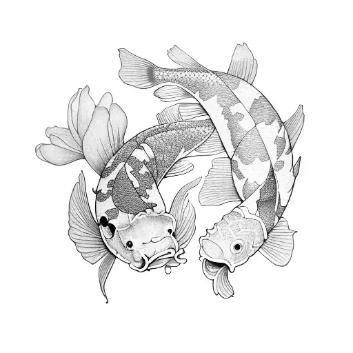 Koi Fish with peony  tattoo design idea