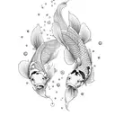 Koi Fish with peony  tattoo design idea