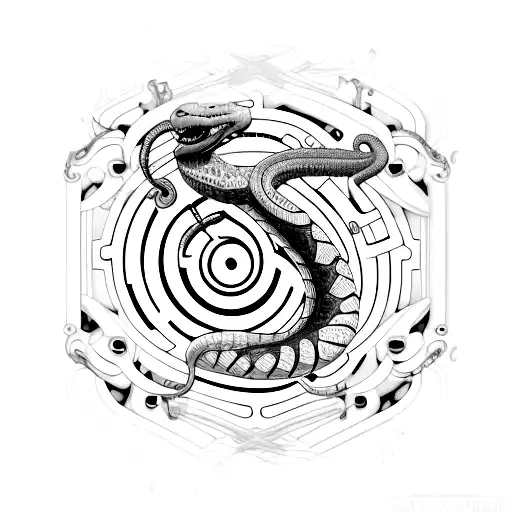 A dreamy biomechanical snake intertwining with cybernetic elements tattoo design idea
