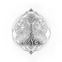 simple spiritual  tattoo design, combining cancer astrology sign, yggdrasil the tree of life and valknut the symbol of d tattoo design idea