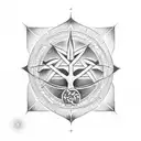 simple spiritual  tattoo design, combining cancer astrology sign, yggdrasil the tree of life and valknut the symbol of d tattoo design idea