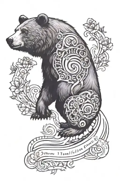 Bear, purple organ, dates, and poem down my arm like a snake tattoo design idea