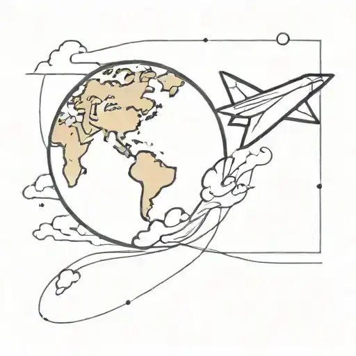 earth with paper plane flying tattoo design idea