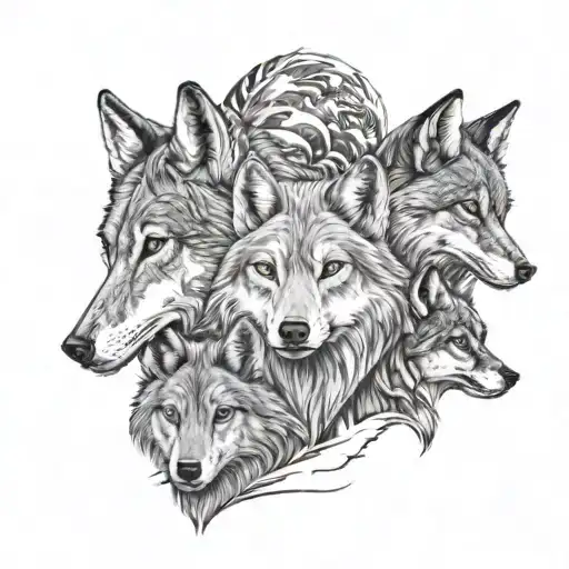 1 elder wolf, 1 adult wolf, 1 feminine fox tattoo design idea