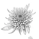 Chrysanthemum and olive leaf symbolizing joy and strength  tattoo design idea