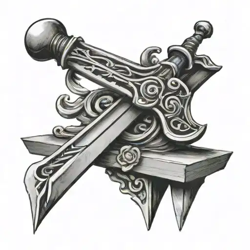 Sword on top of anvil  tattoo design idea