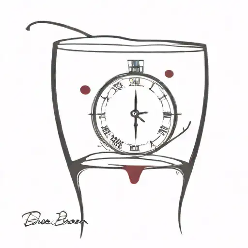 stamp tattoo with big ben the clock face says come back be here on it. a wine glass with maroon written inside and a paw tattoo design idea