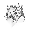 A minimalist design of two mountain peaks forming a heart shape, with the initials 'M' and 'F' in the center tattoo design idea