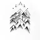 A minimalist design of two mountain peaks forming a heart shape, with the initials 'M' and 'F' in the center tattoo design idea