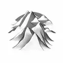 A minimalist design of two mountain peaks forming a heart shape, with the initials 'M' and 'F' in the center tattoo design idea