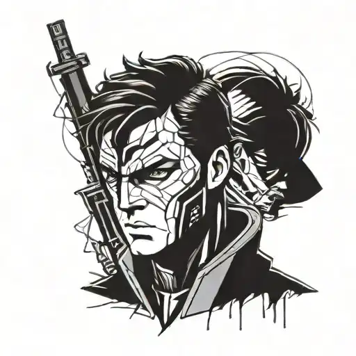 A tattoo design combining elements of Jason Todd, Anakin Skywalker, and Lelouch to represent a powerful and complex character tattoo design idea