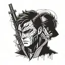 A tattoo design combining elements of Jason Todd, Anakin Skywalker, and Lelouch to represent a powerful and complex character tattoo design idea