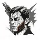 A tattoo design combining elements of Jason Todd, Anakin Skywalker, and Lelouch to represent a powerful and complex character tattoo design idea
