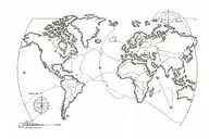 outline of a world map with a compass tattoo design idea