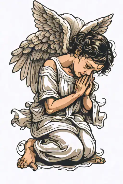 angel praying and crying  tattoo design idea