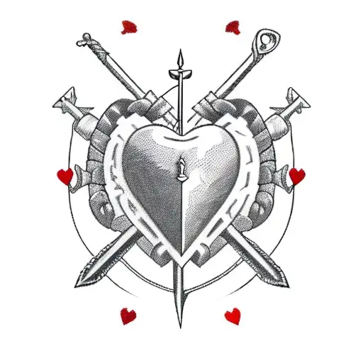 3 swords going through a heart with thrones around it tattoo design idea