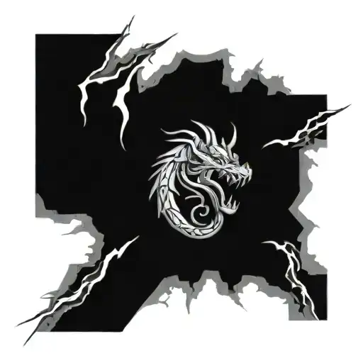 A 3D modeled Japanese dragon breathing lightning bolts tattoo design idea