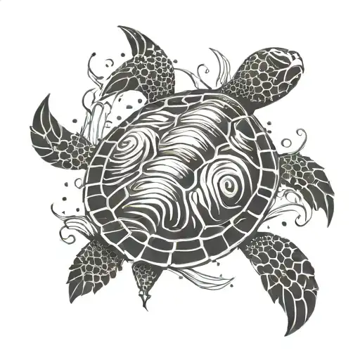 A Japanese inspired sea turtle with lightning bolts surrounding it tattoo design idea