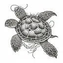 A Japanese inspired sea turtle with lightning bolts surrounding it tattoo design idea