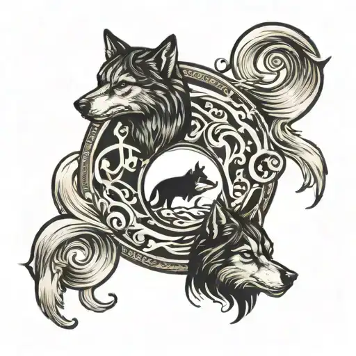 A yin and yang symbol with one side representing a wolf and the other side representing a masseuse at work tattoo design idea