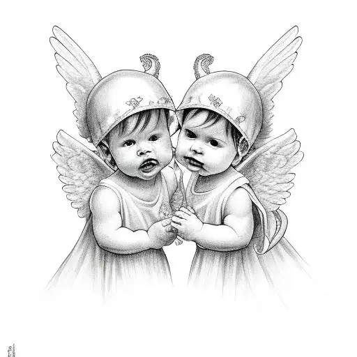 babys name with 2 angels care tattoo design idea