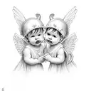 babys name with 2 angels care tattoo design idea
