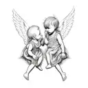 babys name with 2 angels care tattoo design idea