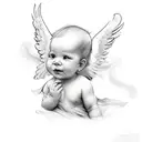 babys name with 2 angels care tattoo design idea
