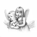 babys name with 2 angels care tattoo design idea