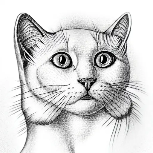 White cat in black and white tattoo design idea