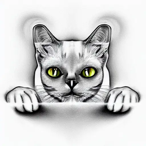 White cat in black and white tattoo design idea