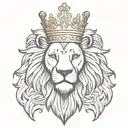 Lion head, crown adorned, symmetrical design tattoo design idea