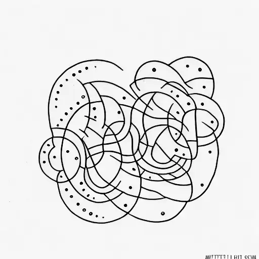 A minimalist dotwork tattoo featuring Marzi and Lena's names written in a unique font, with their birth dates incorporated as minimalist geometric shapes. tattoo design idea