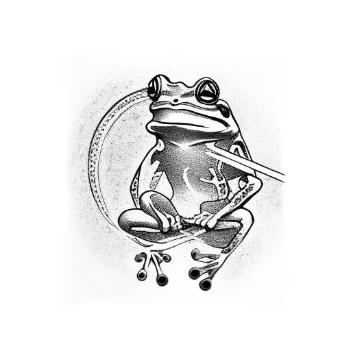 frog in ninja grab with a katana in one hand and a paint brush in the other tattoo design idea