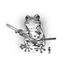 frog in ninja grab with a katana in one hand and a paint brush in the other tattoo design idea