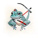 frog in ninja grab with a katana in one hand and a paint brush in the other tattoo design idea