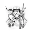 A rugged mechanic's toolbox filled with hunting gear and car parts tattoo design idea