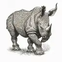 A dotwork tattoo of a rhino with intricate patterns inspired by woodworking motifs tattoo design idea