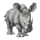 A dotwork tattoo of a rhino with intricate patterns inspired by woodworking motifs tattoo design idea