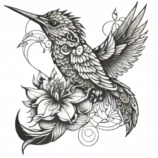 flowers with hummingbird on leg oriental dragon with flowers tattoo design idea