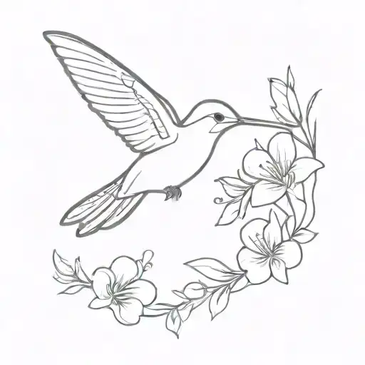 humming bird with flowers tattoo design idea