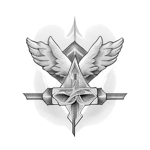 christian cross with angel wings tattoo design idea