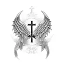 christian orthodox cross with angel wings tattoo design idea