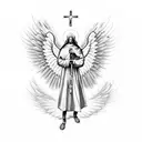 christian orthodox cross with angel wings tattoo design idea