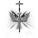 christian orthodox cross with angel wings tattoo design idea