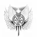 christian orthodox cross with angel wings tattoo design idea