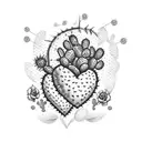 real heart mixed with a cactus, with eyelets flowers growing on top tattoo design idea